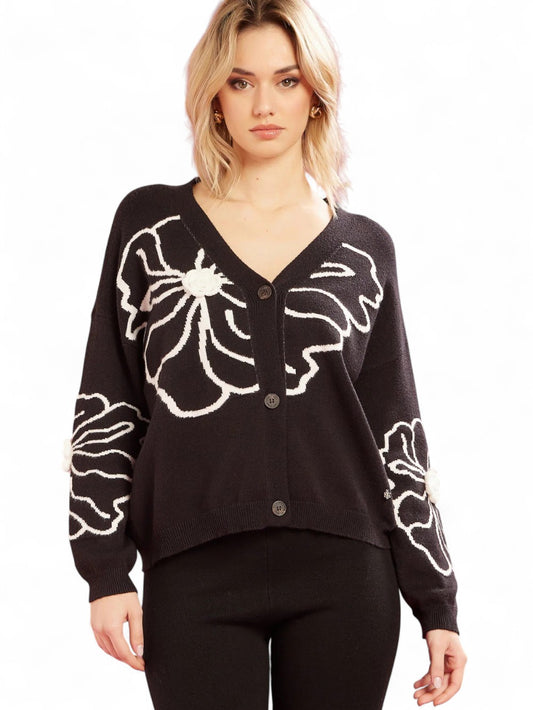 Cardigan Donna - Nero/panna