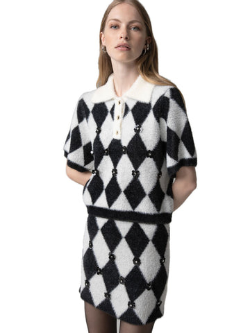 Gaelle Pullover Crop Mezza Manica Con Applicazione - Maglieria Donna - Nero