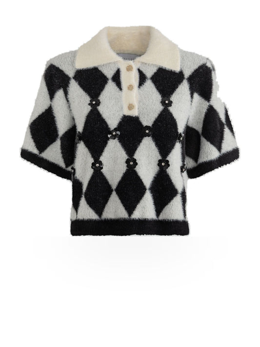 Gaelle Pullover Crop Mezza Manica Con Applicazione - Maglieria Donna - Nero