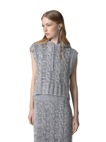 Gaelle Pullover Smanicato Con Cappuccio - Maglieria Donna - Grigio