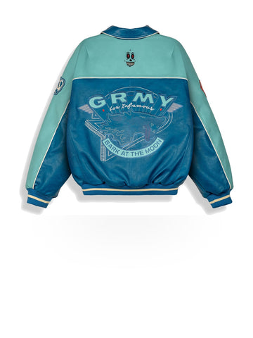 Grimey Wild One Pu Leather Jacket - Capospalla Uomo - Washed Blue