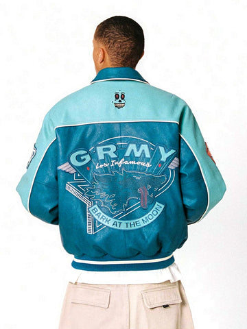 Grimey Wild One Pu Leather Jacket - Capospalla Uomo - Washed Blue