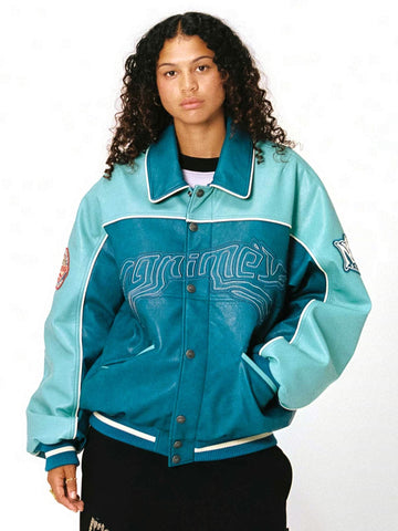 Grimey Wild One Pu Leather Jacket - Capospalla Uomo - Washed Blue