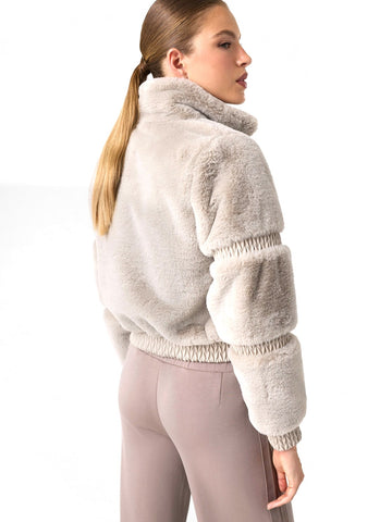 Guess Athleisure Carla Faux Fur High Neck Jacke - Capospalla Donna - Stonesand