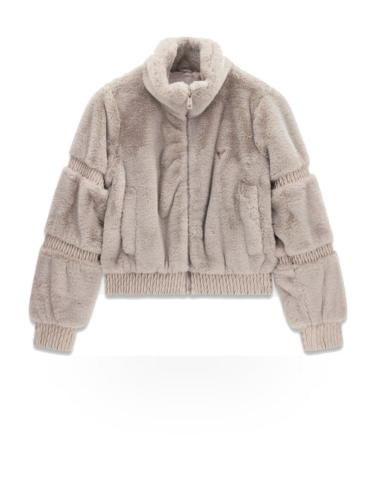 Guess Athleisure Carla Faux Fur High Neck Jacke - Capospalla Donna - Stonesand