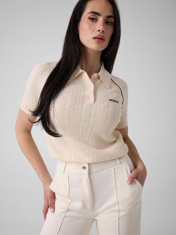 Guess Athleisure Rose Ss Polo Swtr - Maglieria Donna - Panna