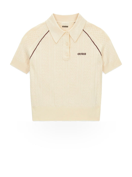 Guess Athleisure Rose Ss Polo Swtr - Maglieria Donna - Panna