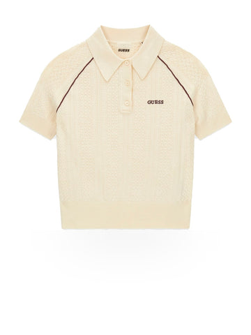 Guess Athleisure Rose Ss Polo Swtr - Maglieria Donna - Panna