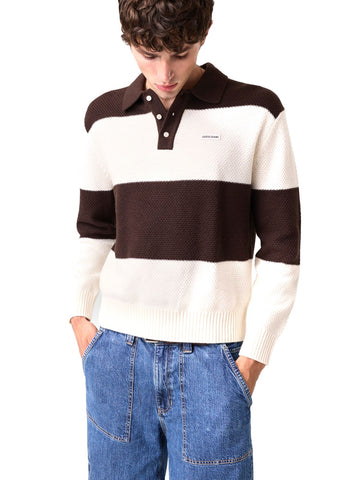 Guess Jeans Gj Ls Striped Polo Swtr - Maglieria Uomo - Marrone/Beige