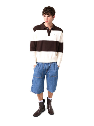 Guess Jeans Gj Ls Striped Polo Swtr - Maglieria Uomo - Marrone/Beige