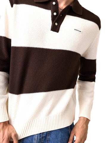 Guess Jeans Gj Ls Striped Polo Swtr - Maglieria Uomo - Marrone/Beige