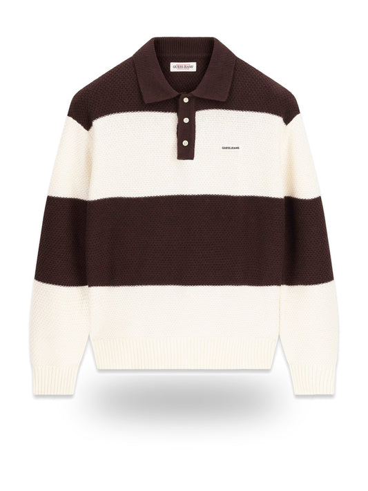 Guess Jeans Gj Ls Striped Polo Swtr - Maglieria Uomo - Marrone/Beige