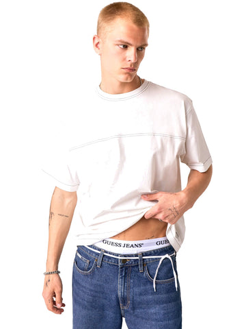 Guess Jeans Gj Contrast Stitch Boxy Jersey - T-Shirt Uomo - Bianco