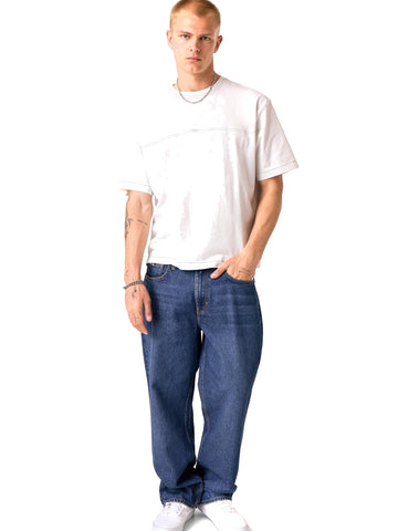 Guess Jeans Gj Contrast Stitch Boxy Jersey - T-Shirt Uomo - Bianco