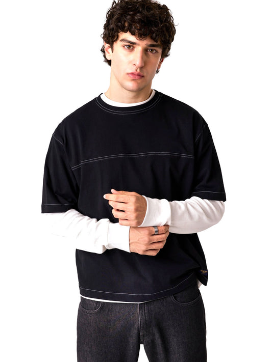 Guess Jeans Gj Contrast Stitch Boxy Jersey - T-Shirt Uomo - Nero