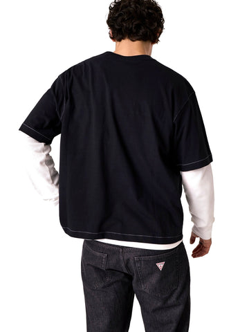 Guess Jeans Gj Contrast Stitch Boxy Jersey - T-Shirt Uomo - Nero