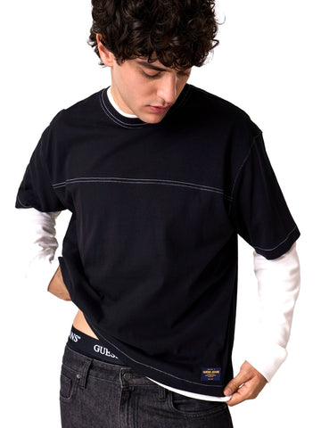Guess Jeans Gj Contrast Stitch Boxy Jersey - T-Shirt Uomo - Nero