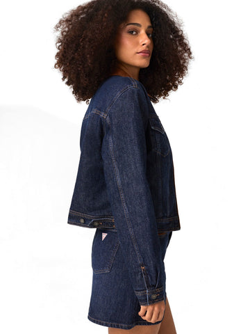 Guess Jeans Gj Boxy Padded Zip Trucker - Capospalla Donna - Gj Dark Suede Detail