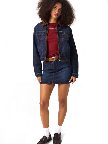 Guess Jeans Gj Boxy Padded Zip Trucker - Capospalla Donna - Gj Dark Suede Detail