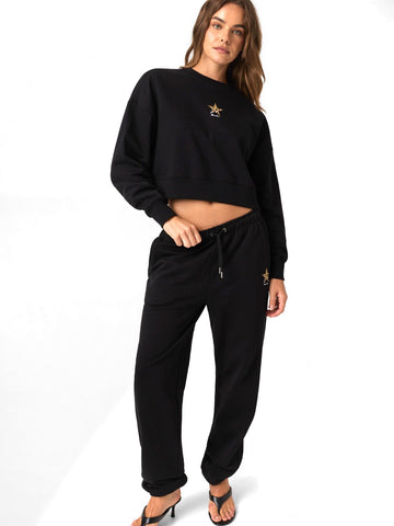 Guess Jeans Gj Crop Drop Shoulder Leopard - Felpe Donna - Nero