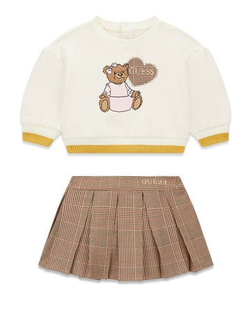 Guess Kids Set French Terry Ls Sweatshir - Completo Bambina - Cream White