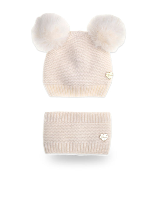 Guess Kids Set Beanie Hat + Neck - Cappelli Bambina - Panna