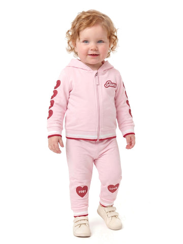 Guess Kids Set Ls Hooded Active Top + Act - Pantaloni Bambina - Rosa
