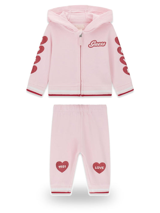 Guess Kids Set Ls Hooded Active Top + Act - Pantaloni Bambina - Rosa