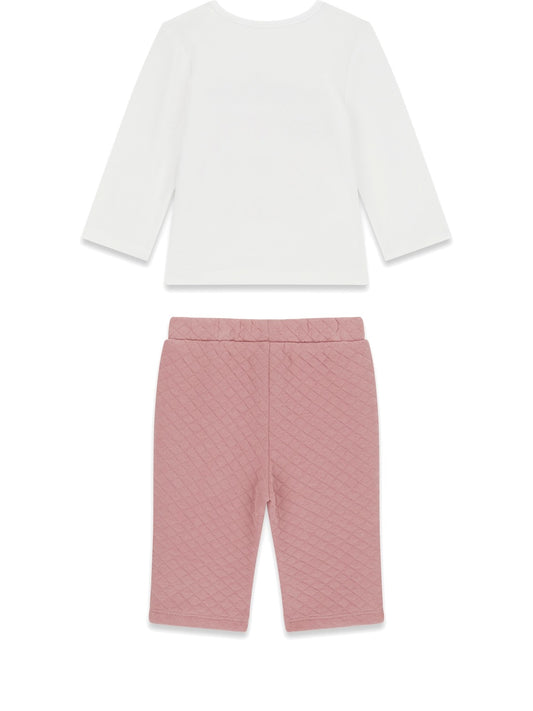 Guess Kids Set Ls T-Shirt+Active Pants - Completo Bambina - Bianco/Rosa
