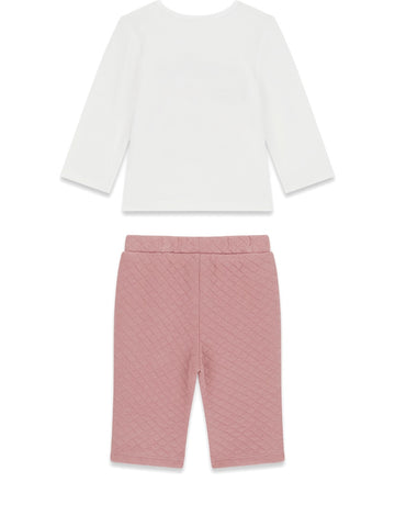 Guess Kids Set Ls T-Shirt+Active Pants - Completo Bambina - Bianco/Rosa