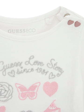 Guess Kids Set Ls T-Shirt+Active Pants - Completo Bambina - Bianco/Rosa