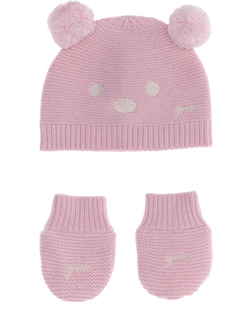 Guess Kids Set Hat With Pom Pom + Mitten - Completo Bambino - Rosa