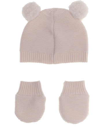 Guess Kids Set Hat With Pom Pom + Mitten - Completo Bambino - Panna