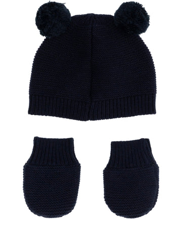 Guess Kids Set Hat With Pom Pom + Mitten - Completo Bambino - Blu