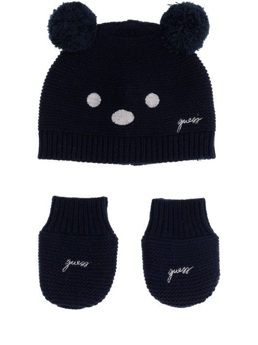 Guess Kids Set Hat With Pom Pom + Mitten - Completo Bambino - Blu