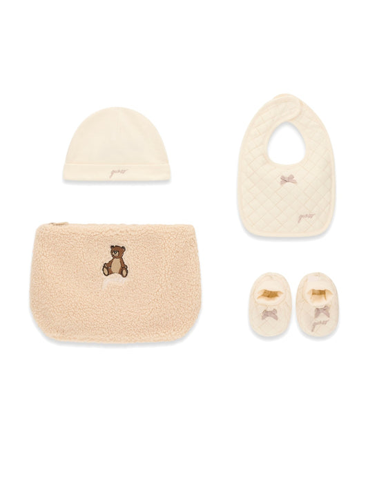 Guess Kids Set Hat + Bib + Booties + Bag - Completo Bambino - Panna