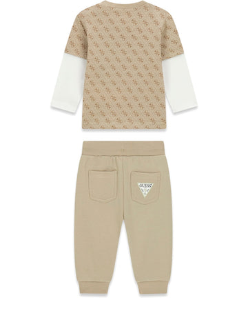 Guess Kids Set Ls T-shirt+active Pants - Completo Bambino - Beige