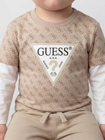 Guess Kids Set Ls T-shirt+active Pants - Completo Bambino - Beige