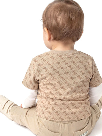 Guess Kids Set Ls T-shirt+active Pants - Completo Bambino - Beige