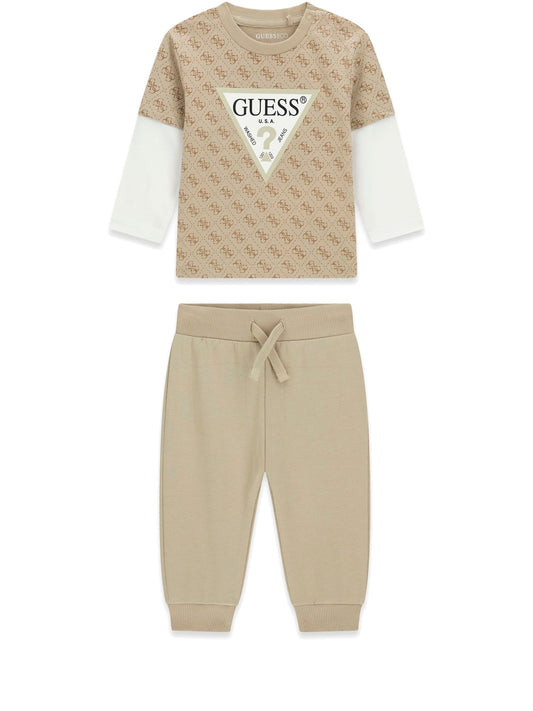 Guess Kids Set Ls T-shirt+active Pants - Completo Bambino - Beige