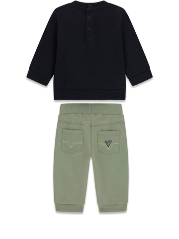 Guess Kids Set Fleece Ls Active Top + Ac - Completo Bambino - Nero/Verde