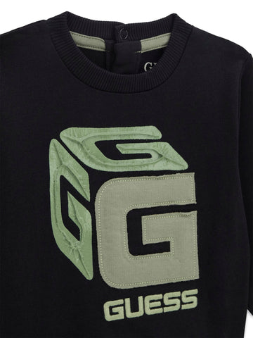Guess Kids Set Fleece Ls Active Top + Ac - Completo Bambino - Nero/Verde