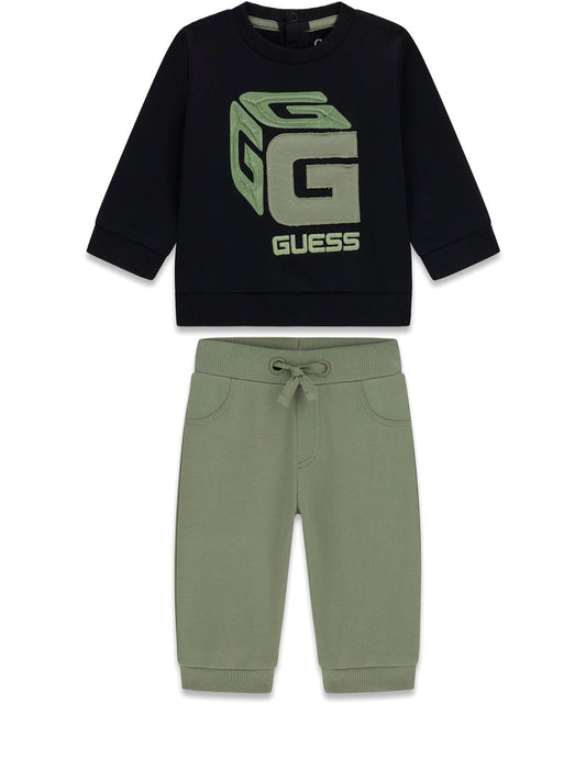 Guess Kids Set Fleece Ls Active Top + Ac - Completo Bambino - Nero/Verde