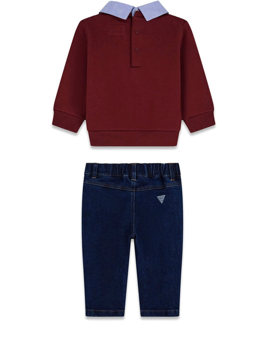 Guess Kids Set Ls Active Top W/oxford+str - Completo Bambino - Vino