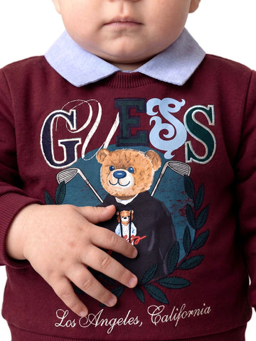 Guess Kids Set Ls Active Top W/oxford+str - Completo Bambino - Vino