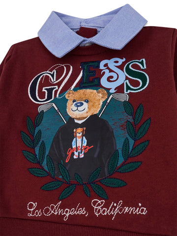Guess Kids Set Ls Active Top W/oxford+str - Completo Bambino - Vino