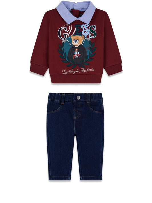 Guess Kids Set Ls Active Top W/oxford+str - Completo Bambino - Vino