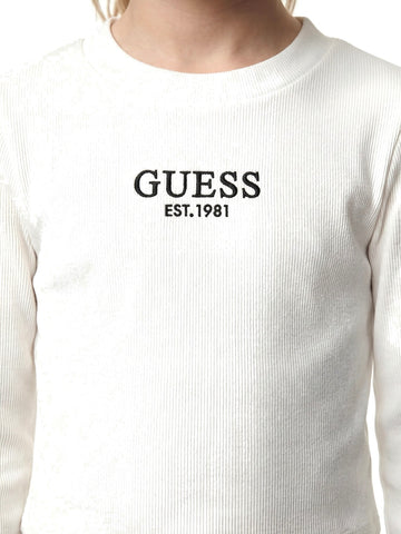 Guess Kids Stretch Rib Ls T-shirt - T-Shirt Bambina - Bianco