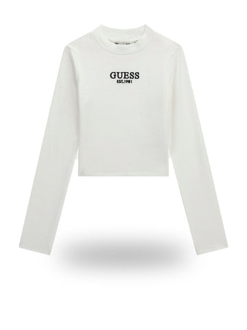 Guess Kids Stretch Rib Ls T-shirt - T-Shirt Bambina - Bianco