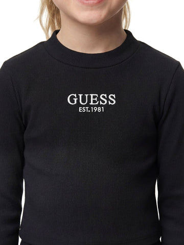 Guess Kids Stretch Rib Ls T-shirt - T-Shirt Bambina - Nero